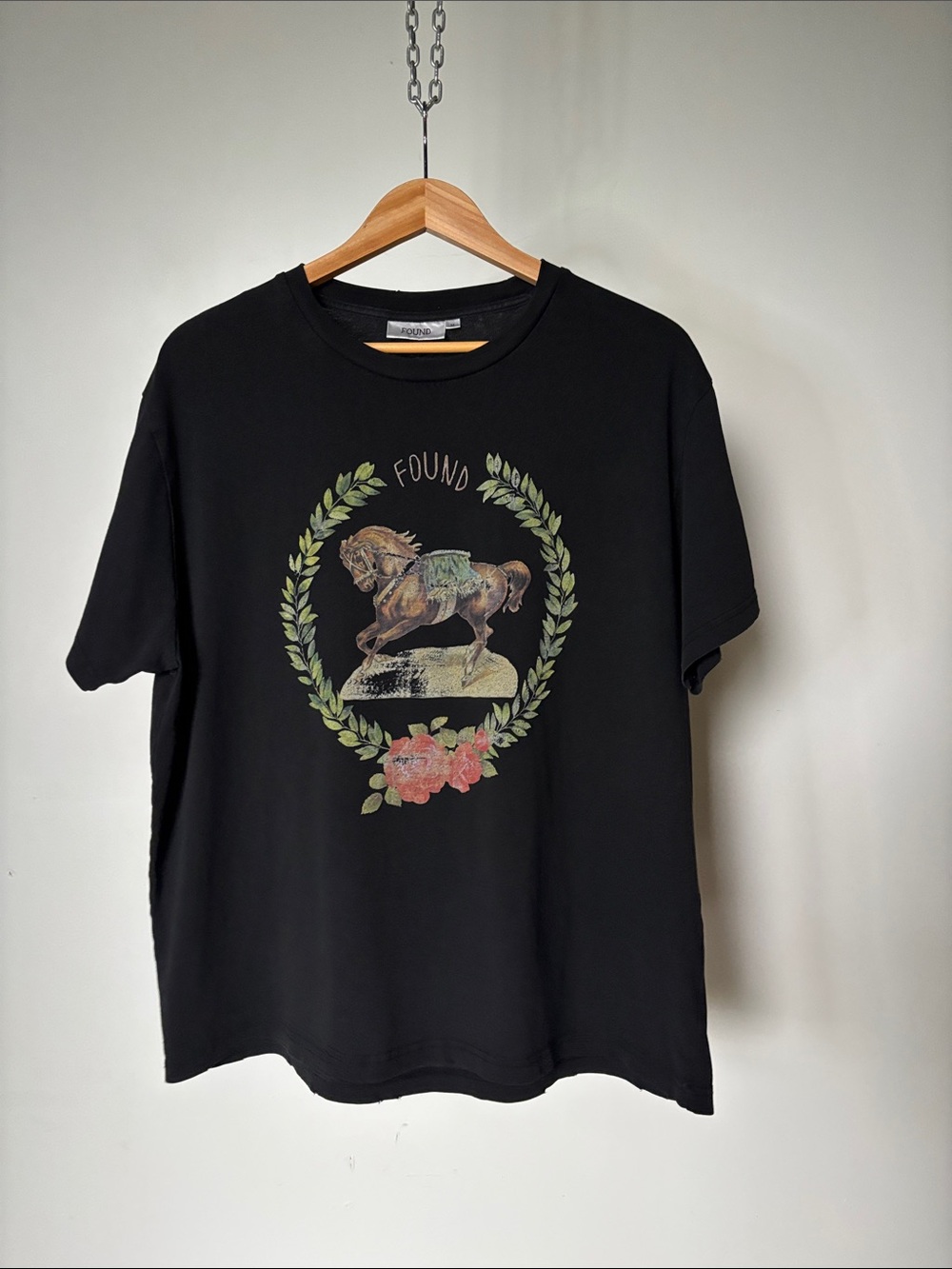 Found Distressed Black Short Sleeve Tee Size Medium